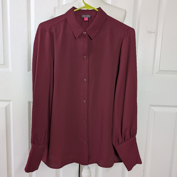 Vince Camuto Pointed Collar Blouse, Wine, Sz L - Picture 1 of 5